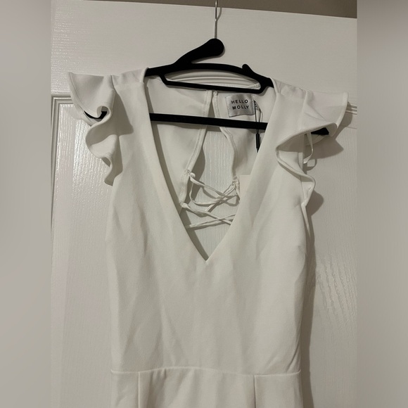 NWT Hello Molly Ruffle Lace Up Corset Strappy Back White Mini Dress - Picture 8 of 15